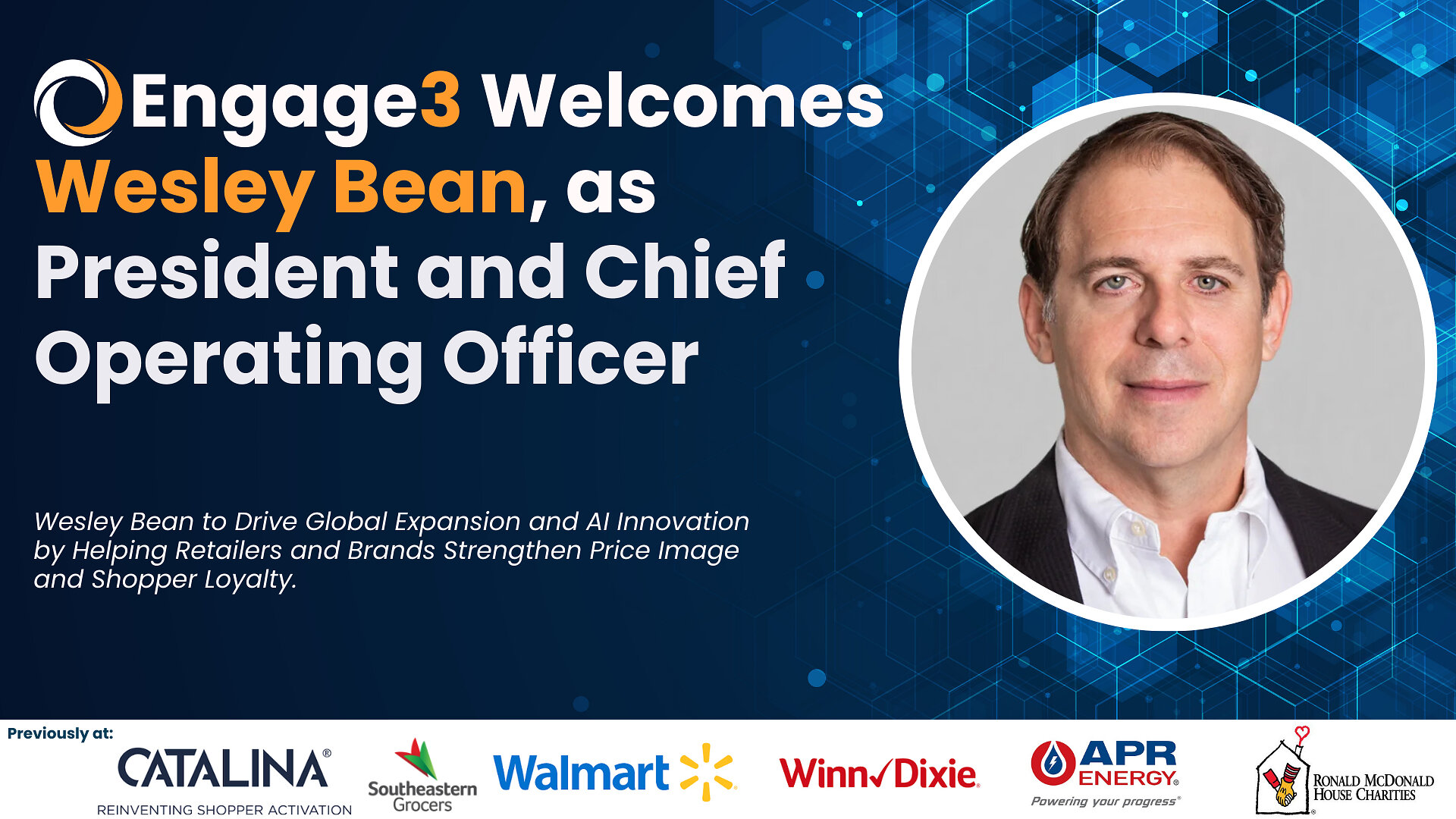 Engage3 press artwork announcing Wesley Bean as president and chief operating officer in March 2025
