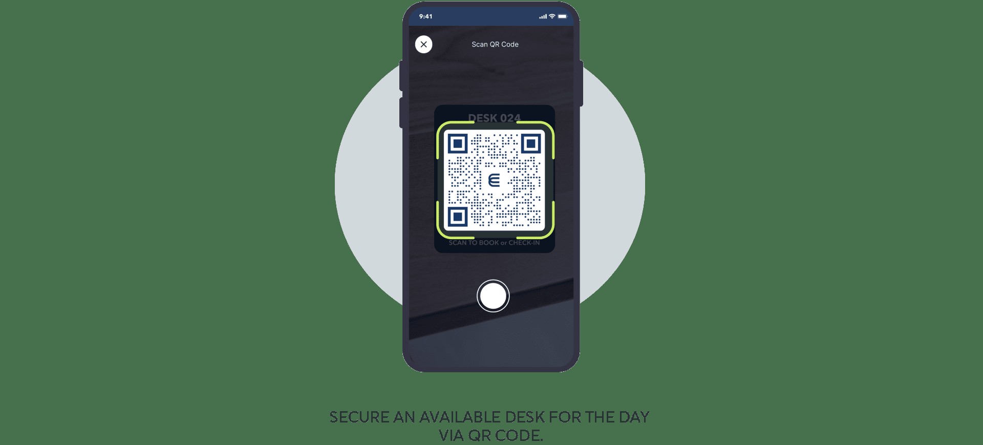 Enlighted Connect app scanning a QR code to book or check in at a desk