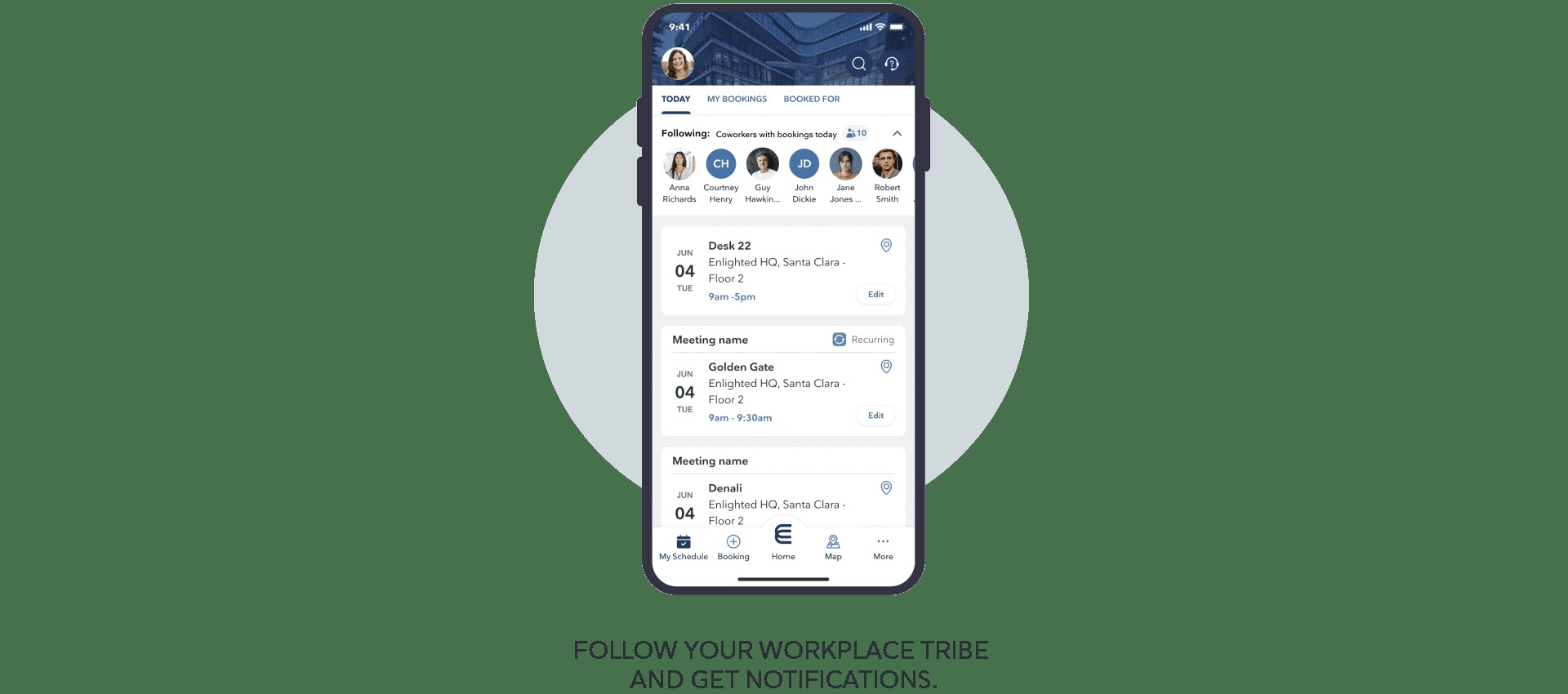 Enlighted Connect workplace app interface from its 2024 product announcement