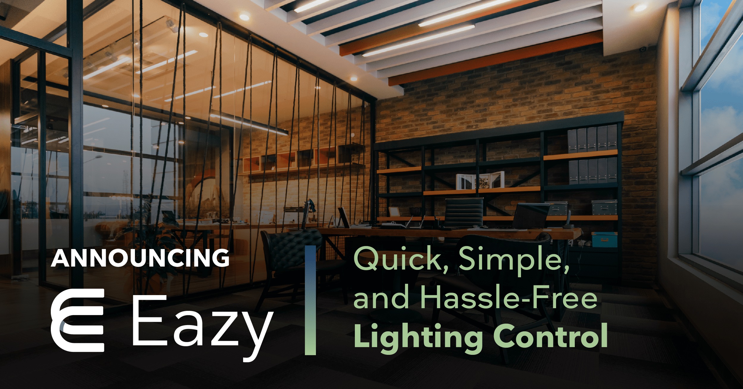 Enlighted Eazy launch graphic showing an illuminated office