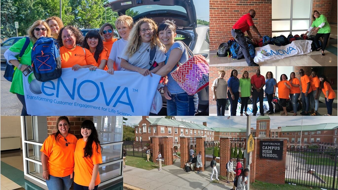 eNOVA press collage from the 2019 Operation Backpack school-supply initiative.