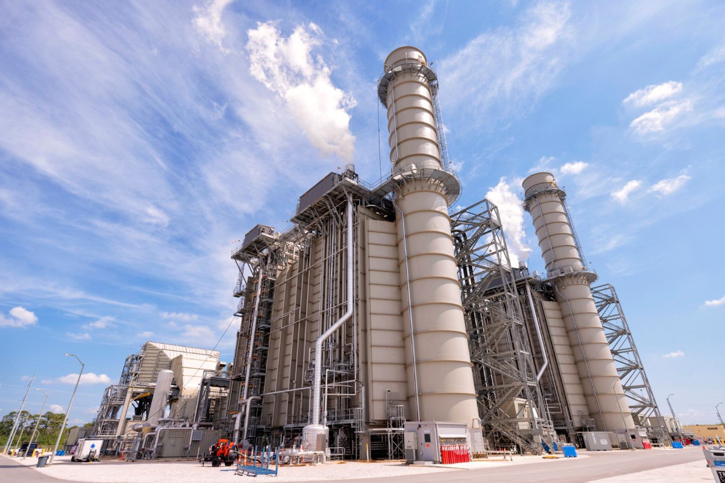 The towers and industrial structures of Entergy Texas’s Orange County Advanced Power Station