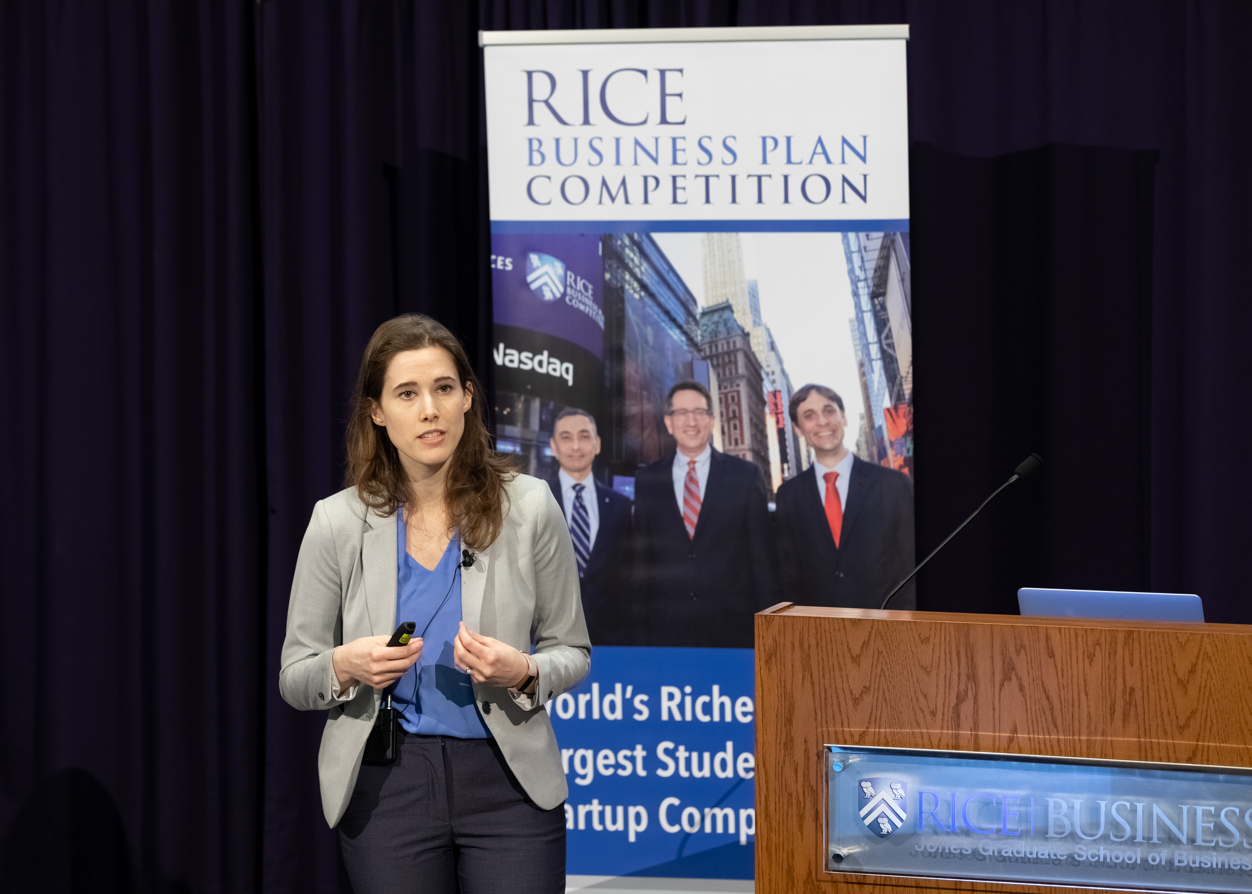 A participant presents at the 2019 Rice Business Plan Competition