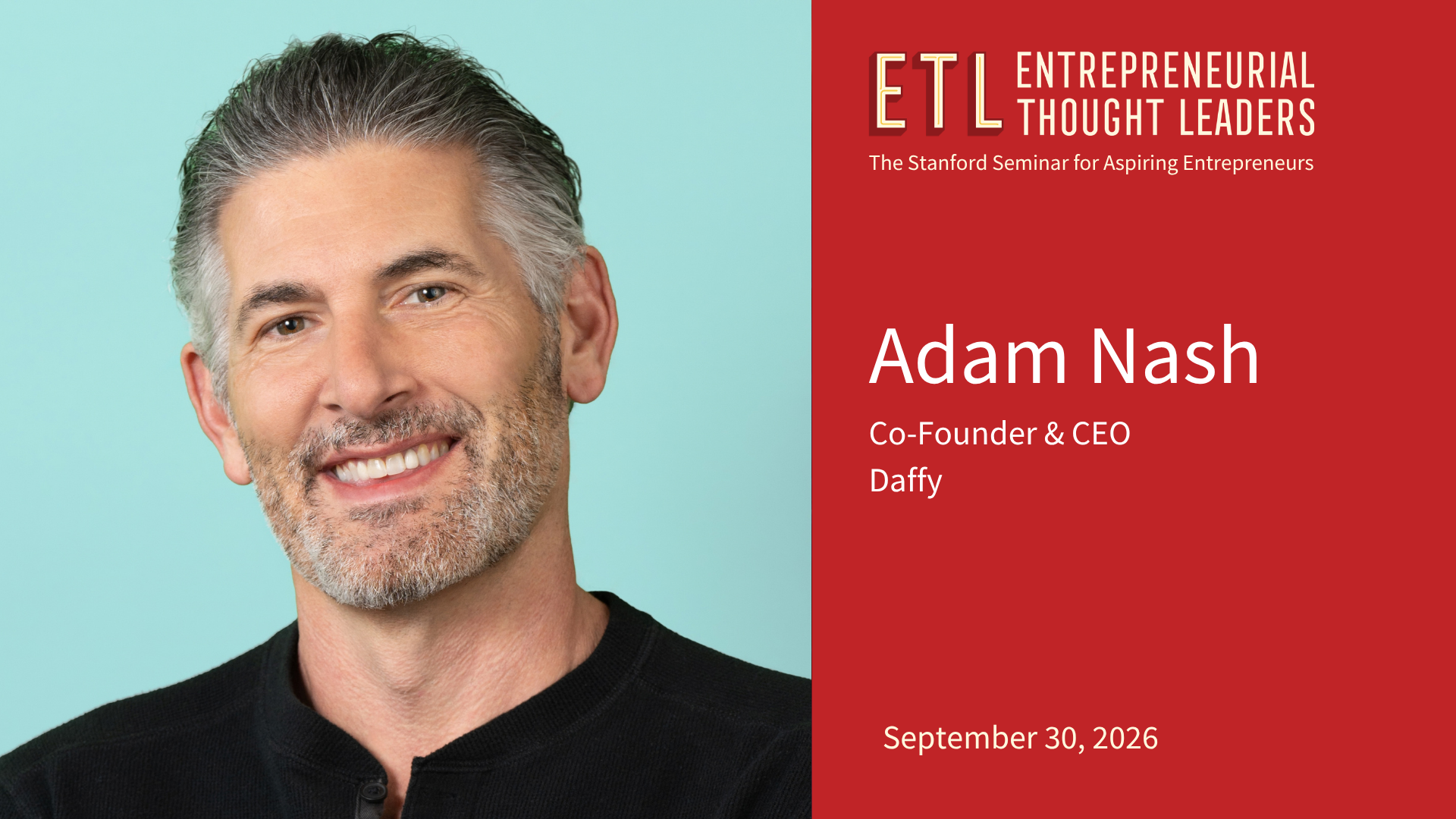 Official Stanford ETL episode artwork featuring Adam Nash of Daffy