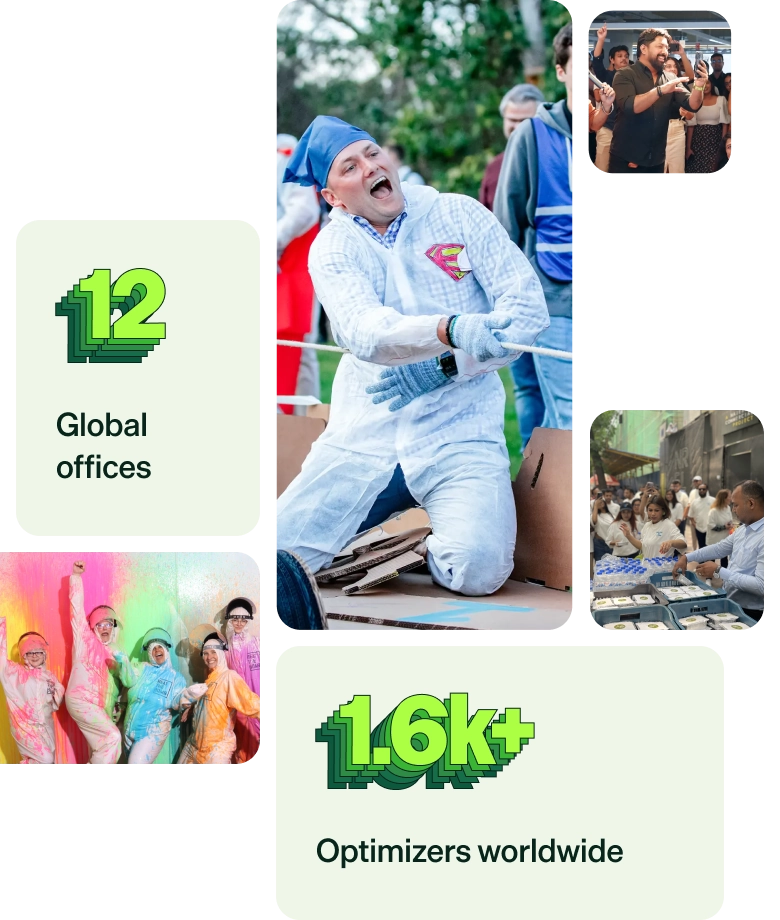 Optimizely careers collage showing employees at team events