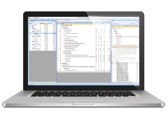 Eque2 EValuate software showing a construction bill of quantities and cost columns