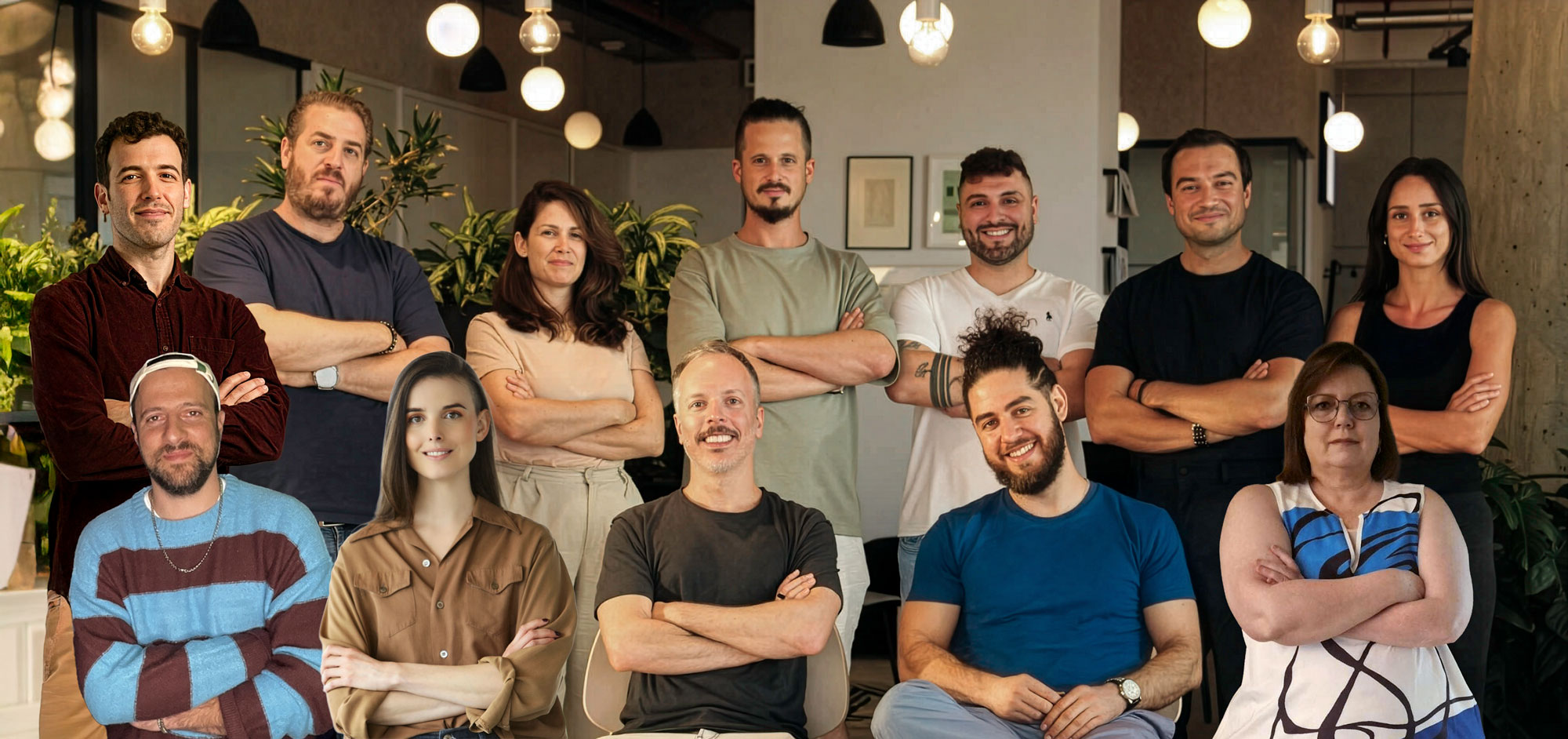 Eran Haggiag seated at the center of a group photograph with the Glide team