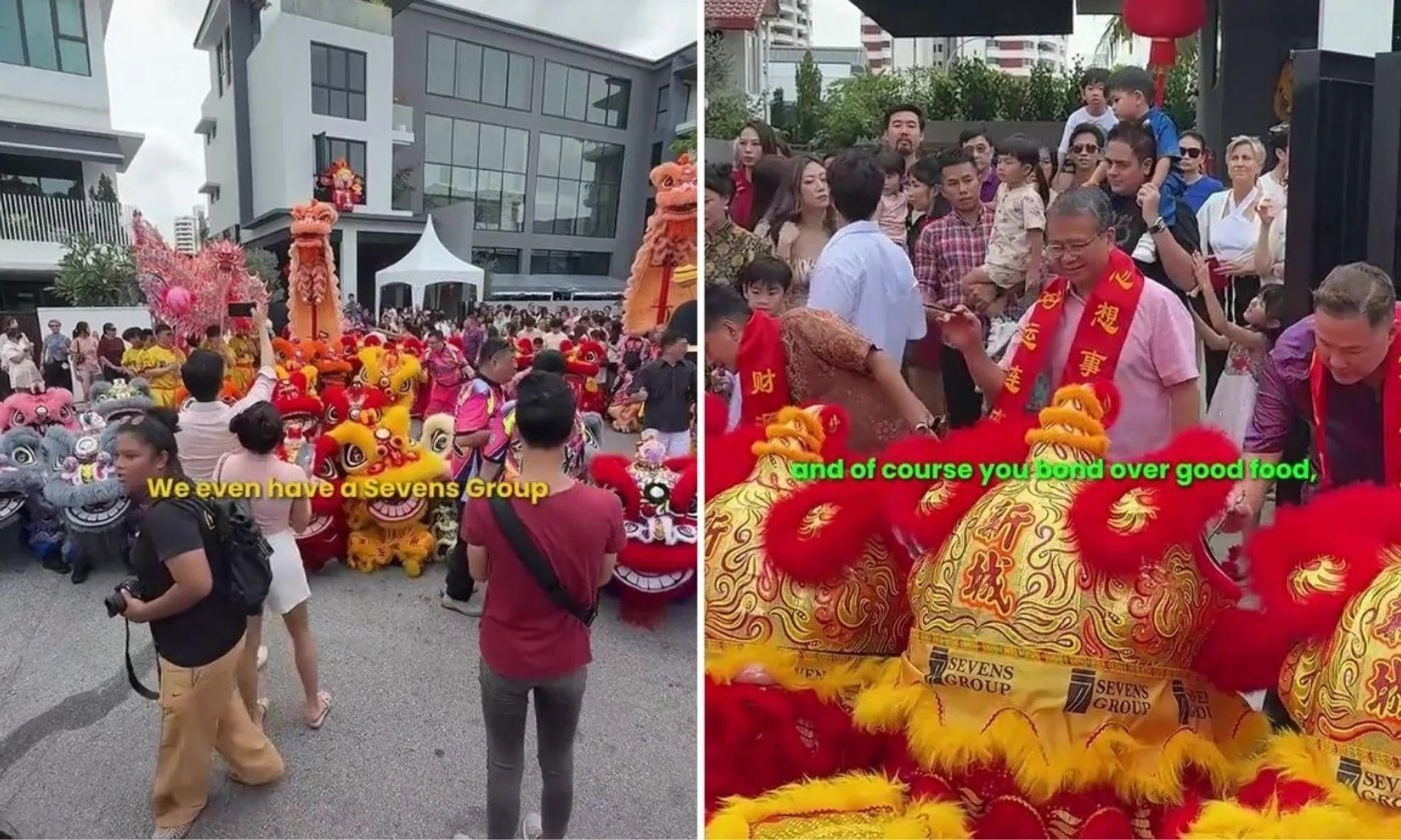 Lion dancers and guests at Eric Cheng’s Chinese New Year celebration