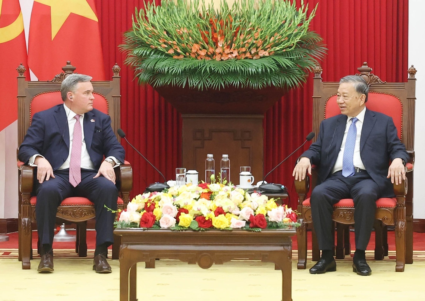 Eric Hambly, seated at left, meeting Vietnam’s Party General Secretary To Lam in Hanoi on October 15, 2025.
