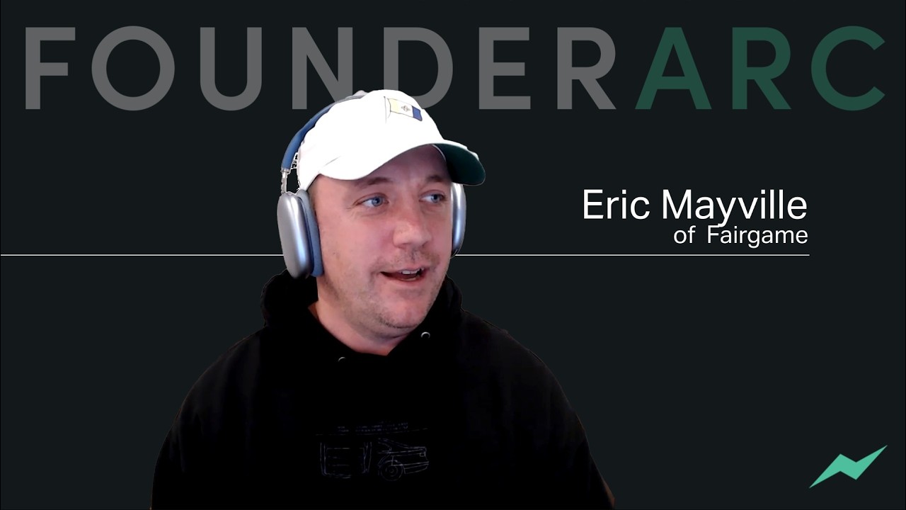 Eric Mayville wearing a cap and headphones in his FounderArc interview