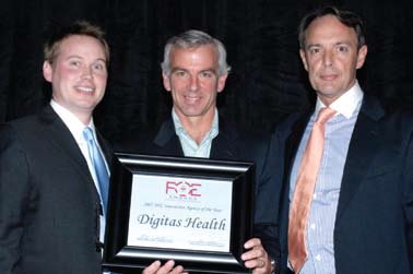 Eric Muller, at left, with two men at the 2007 DTC advertising awards