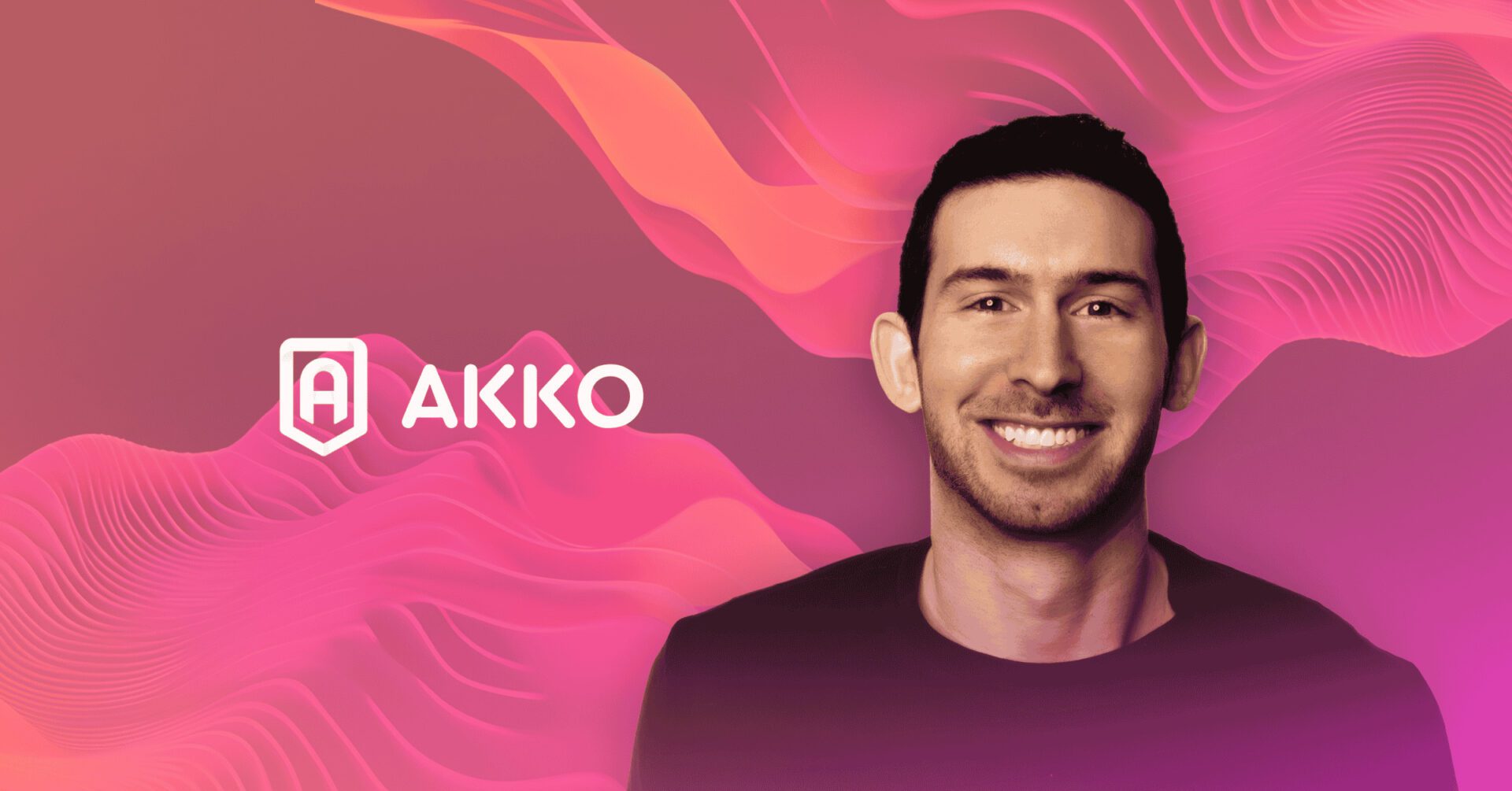Eric Schneider pictured in a pink and orange AKKO interview graphic