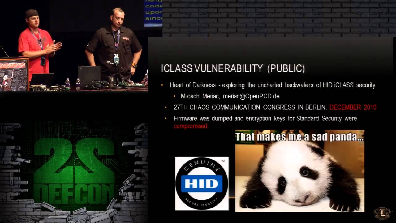 Eric Smith onstage during a 2014 presentation about badge access-control vulnerabilities