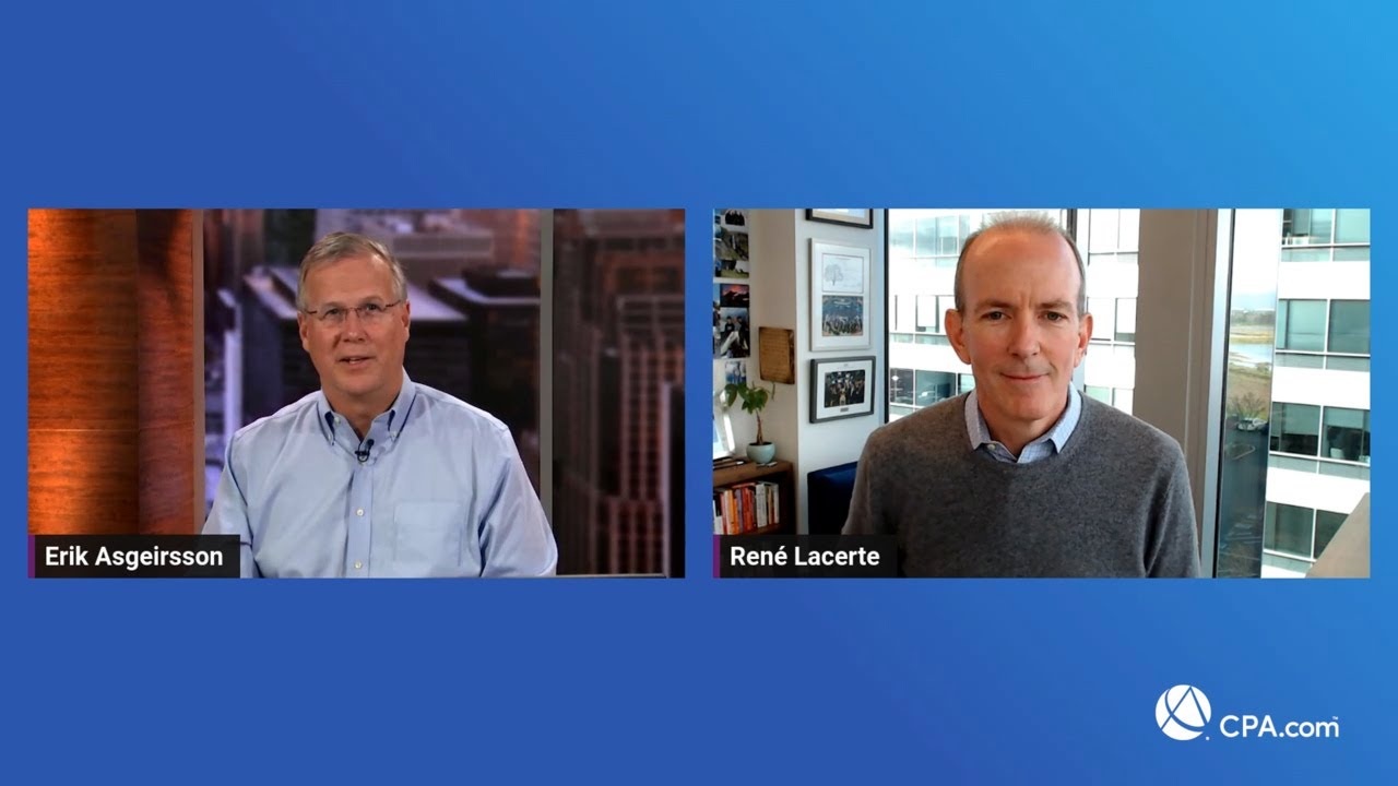 Erik Asgeirsson and BILL CEO René Lacerte in a split-screen video conversation