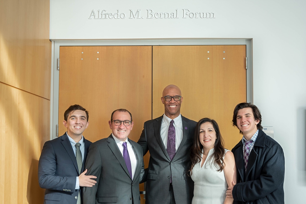 Michael Vega, Ernesto Vega, Medill Dean Charles Whitaker, Melissa Bernal-Vega and Matthew Vega at Northwestern