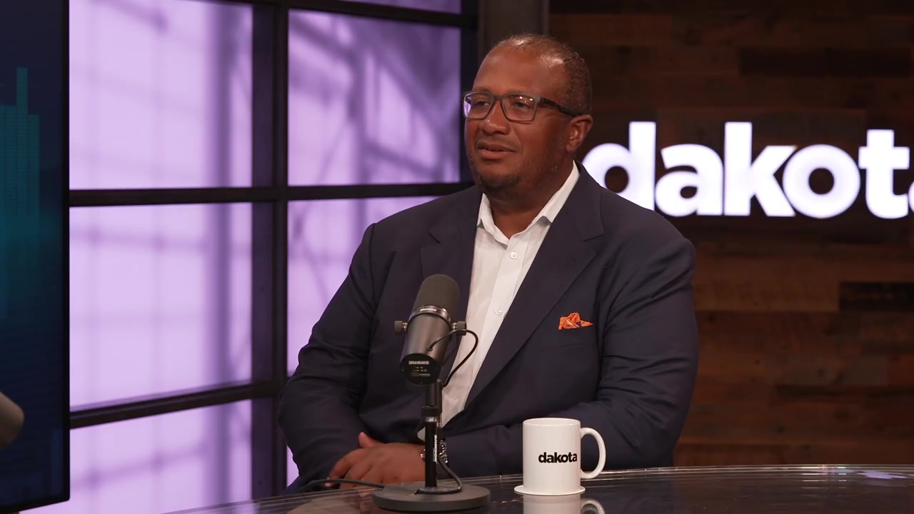 Erwin Thompson seated at a microphone during his Dakota Live! interview