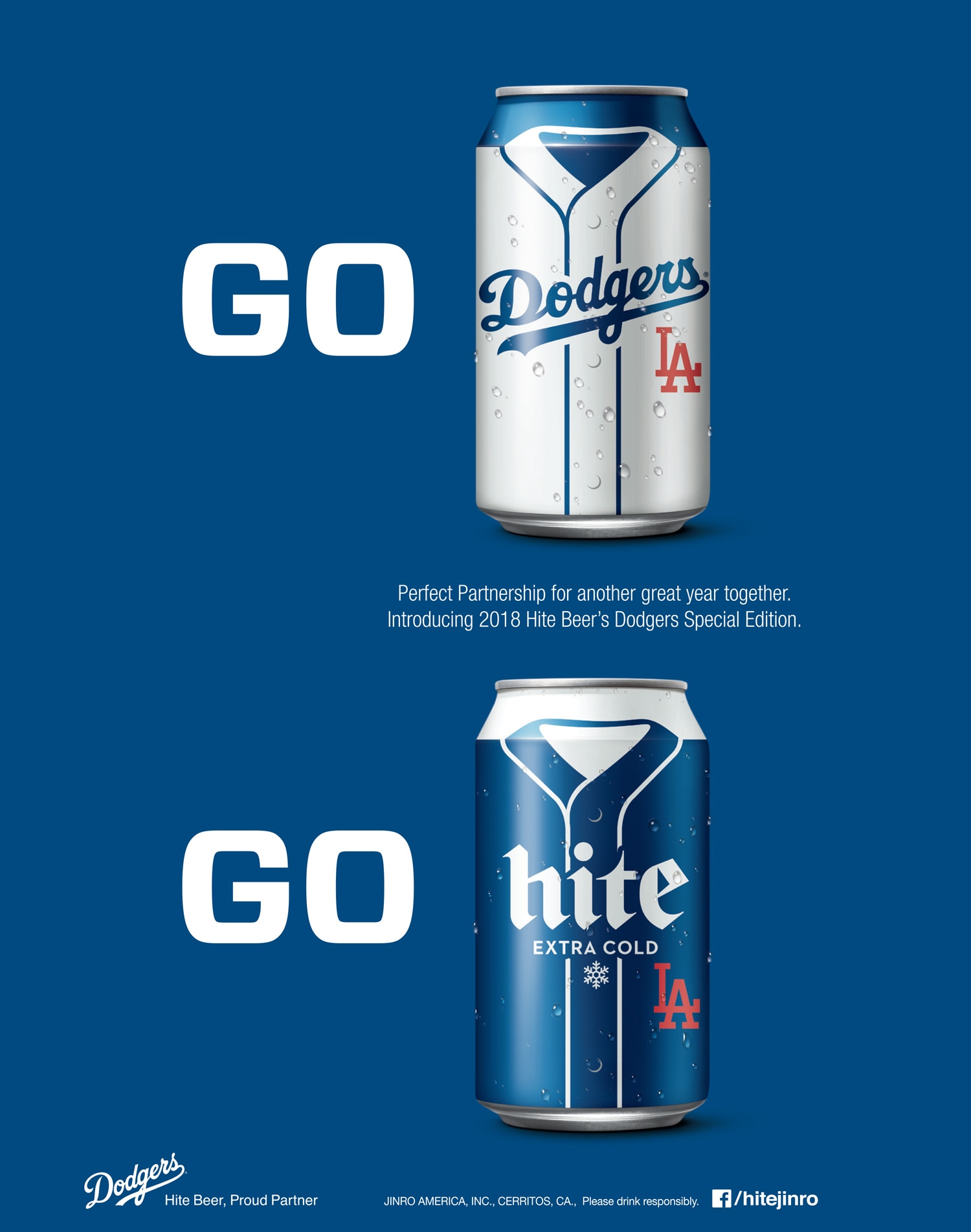 ES Advertising portfolio creative showing two Hite beer cans in Dodgers uniforms against blue