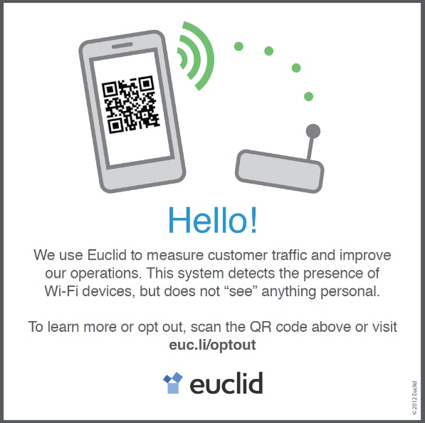 Historical Euclid shopper notice explaining Wi-Fi detection and offering a QR code to learn more or opt out