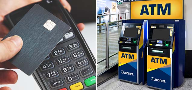 A payment card terminal and two Euronet ATMs