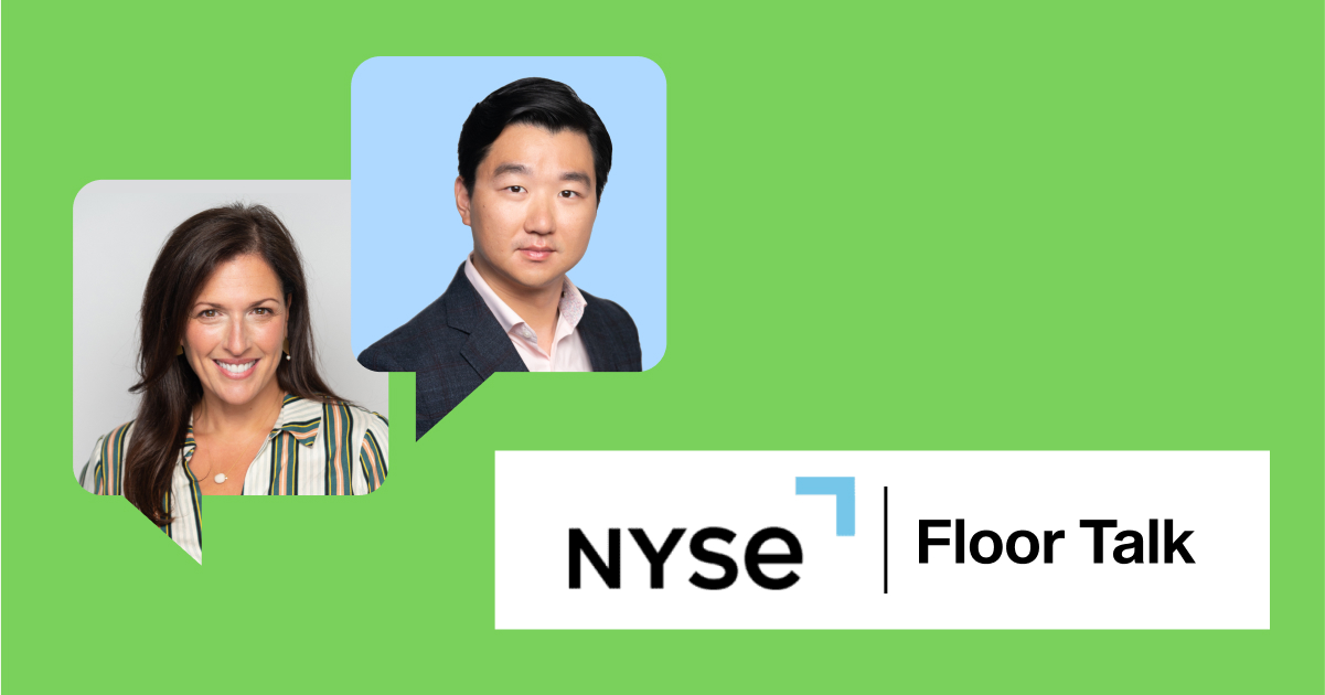 Eva Pittas and Thoropass co-founder Sam Li pictured in a graphic for their NYSE Floor Talk appearance