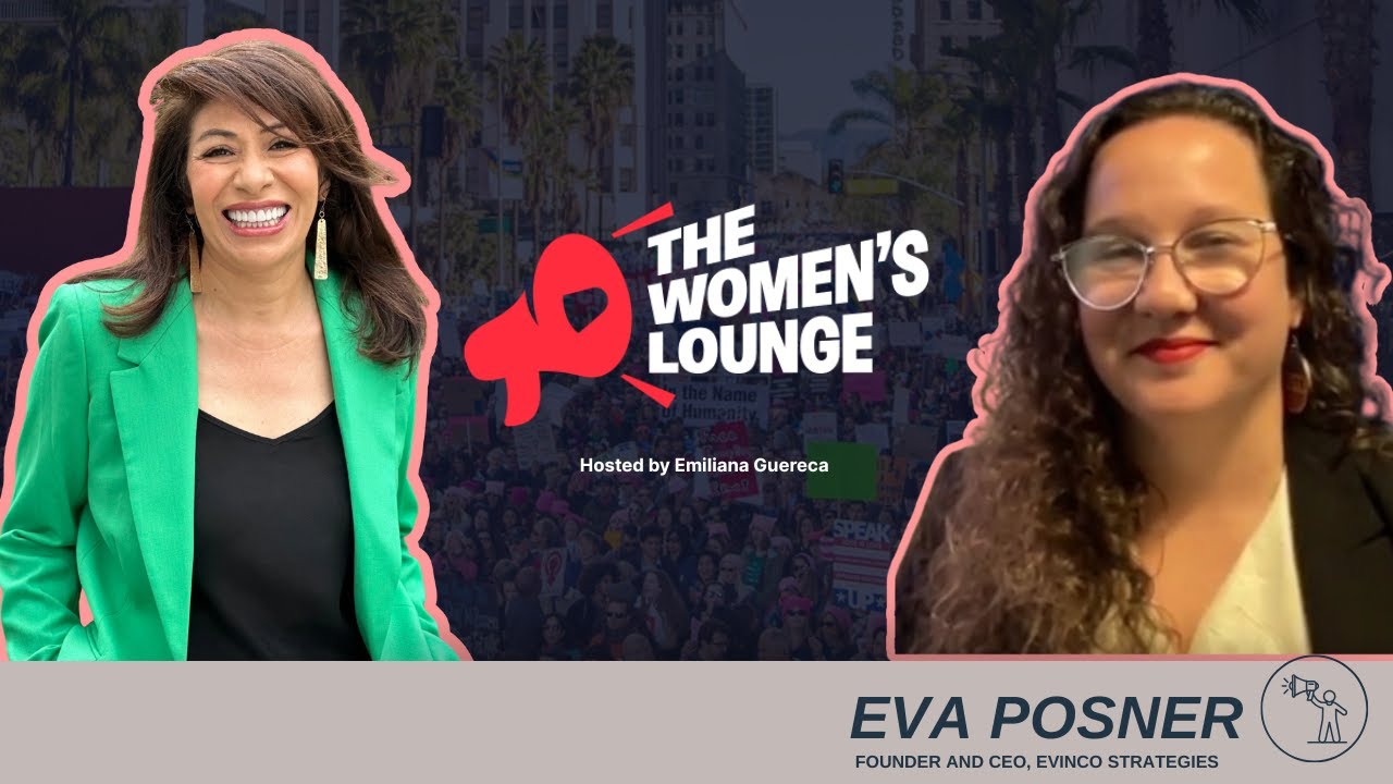 Interview artwork with host Emiliana Guereca on the left and Eva Posner on the right