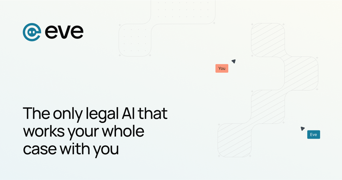 Eve legal AI brand logo and tagline: the only legal AI that works your whole case with you