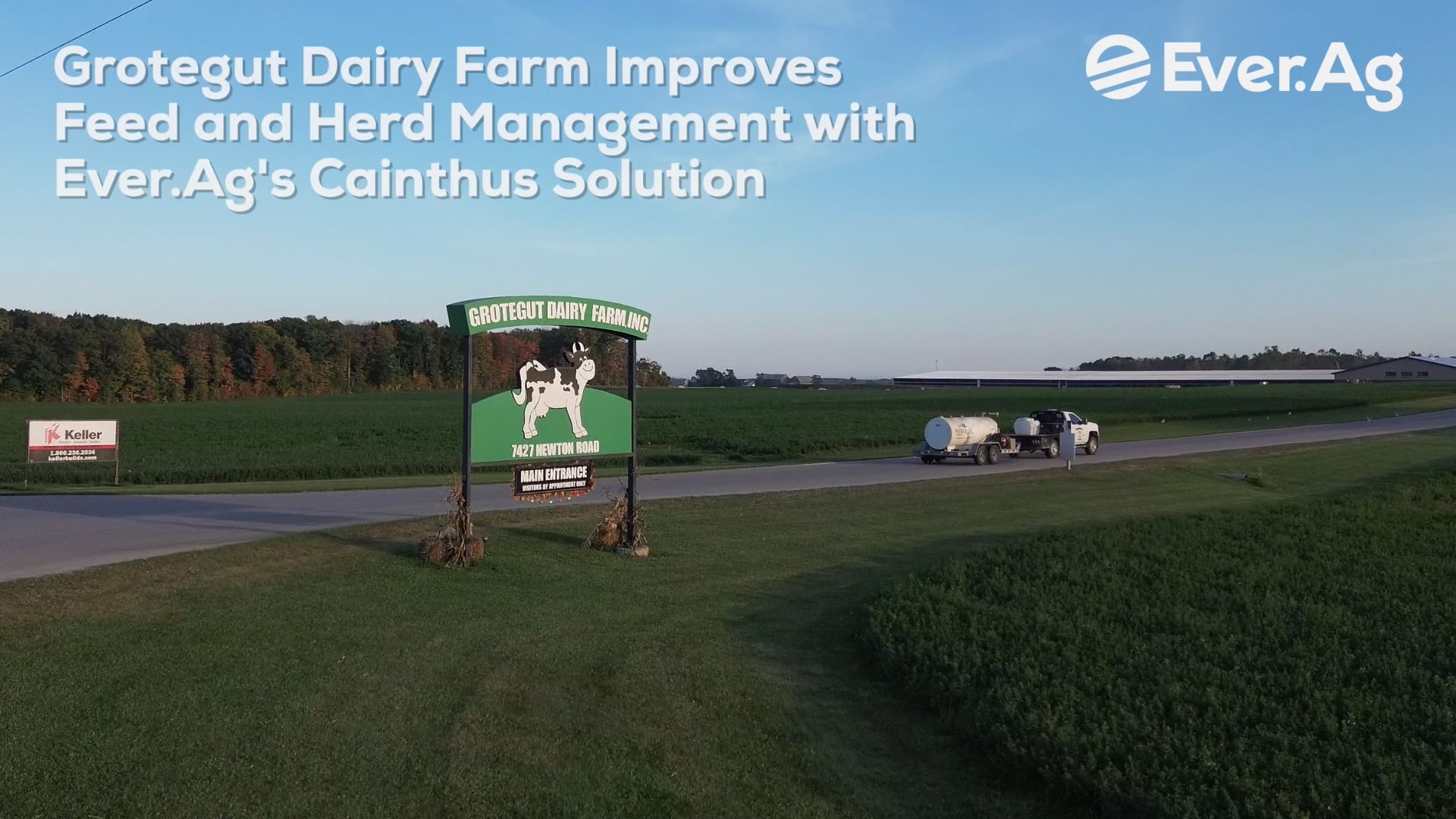 Grotegut Dairy Farm entrance and fields, shown in Ever.Ag’s customer case-study film