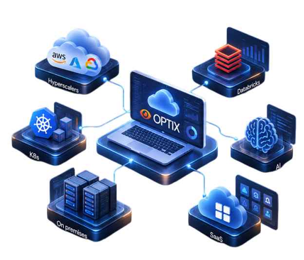 EverestDX product illustration showing OPTIX connecting technology cost domains