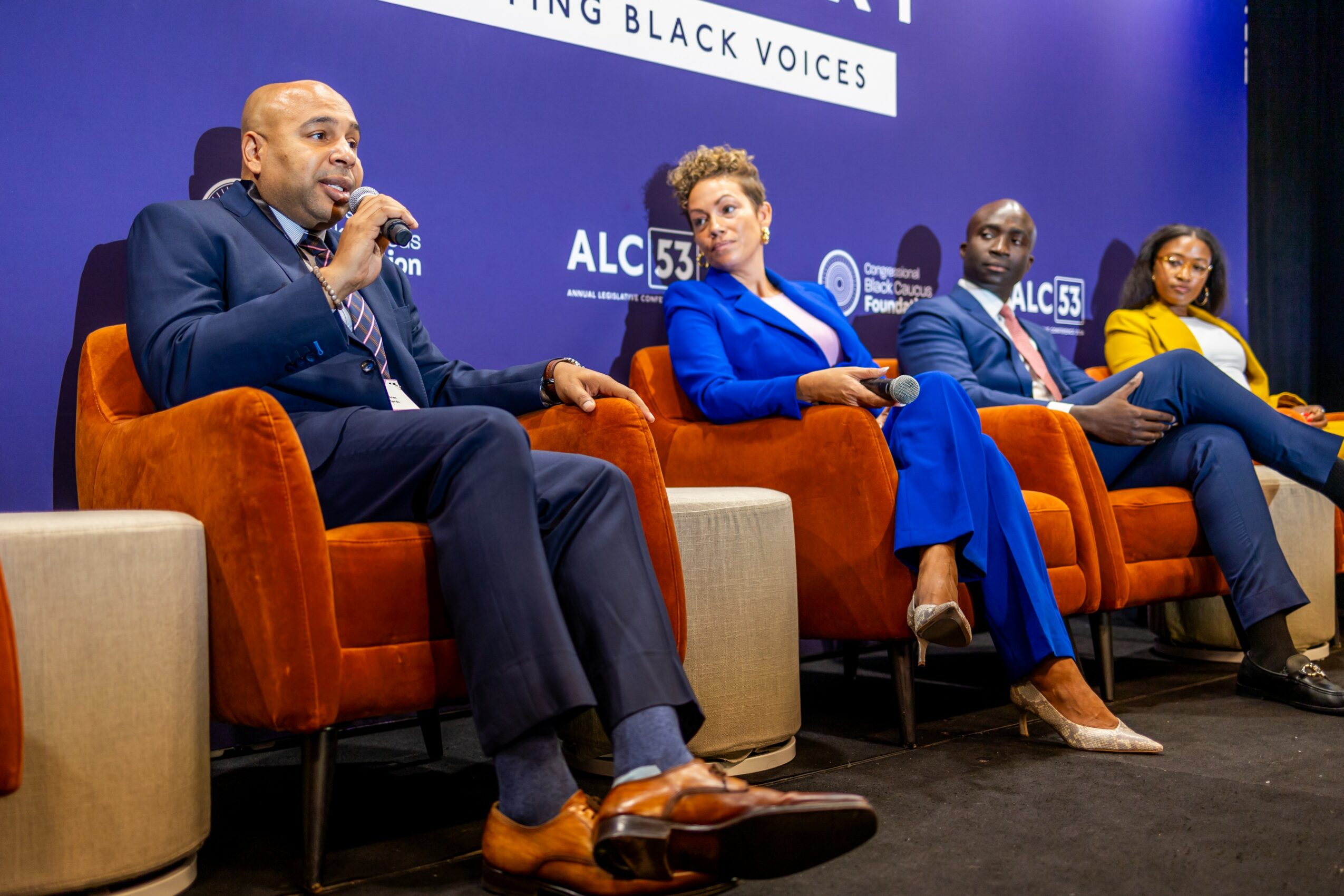 Everett Sands, left, speaking on a panel at the Congressional Black Caucus Foundation Annual Legislative Conference