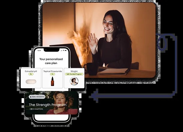 Evernow's digital care interface shown with a virtual clinician