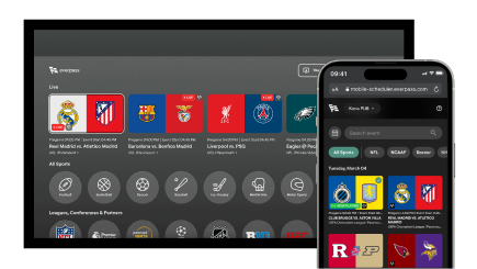 EverPass interface illustration showing a schedule of sports content