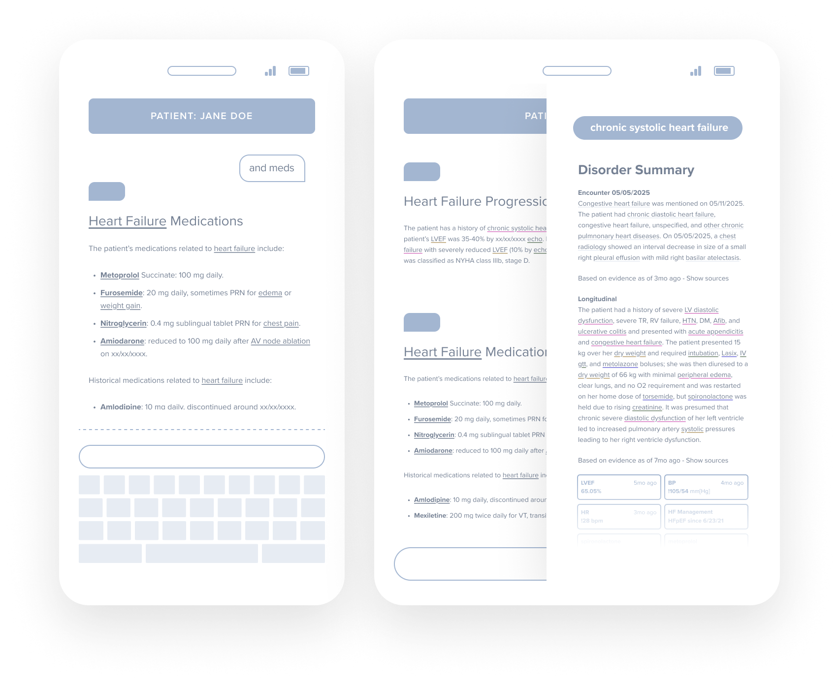 Evidently product interface showing chart intelligence embedded in an electronic health record