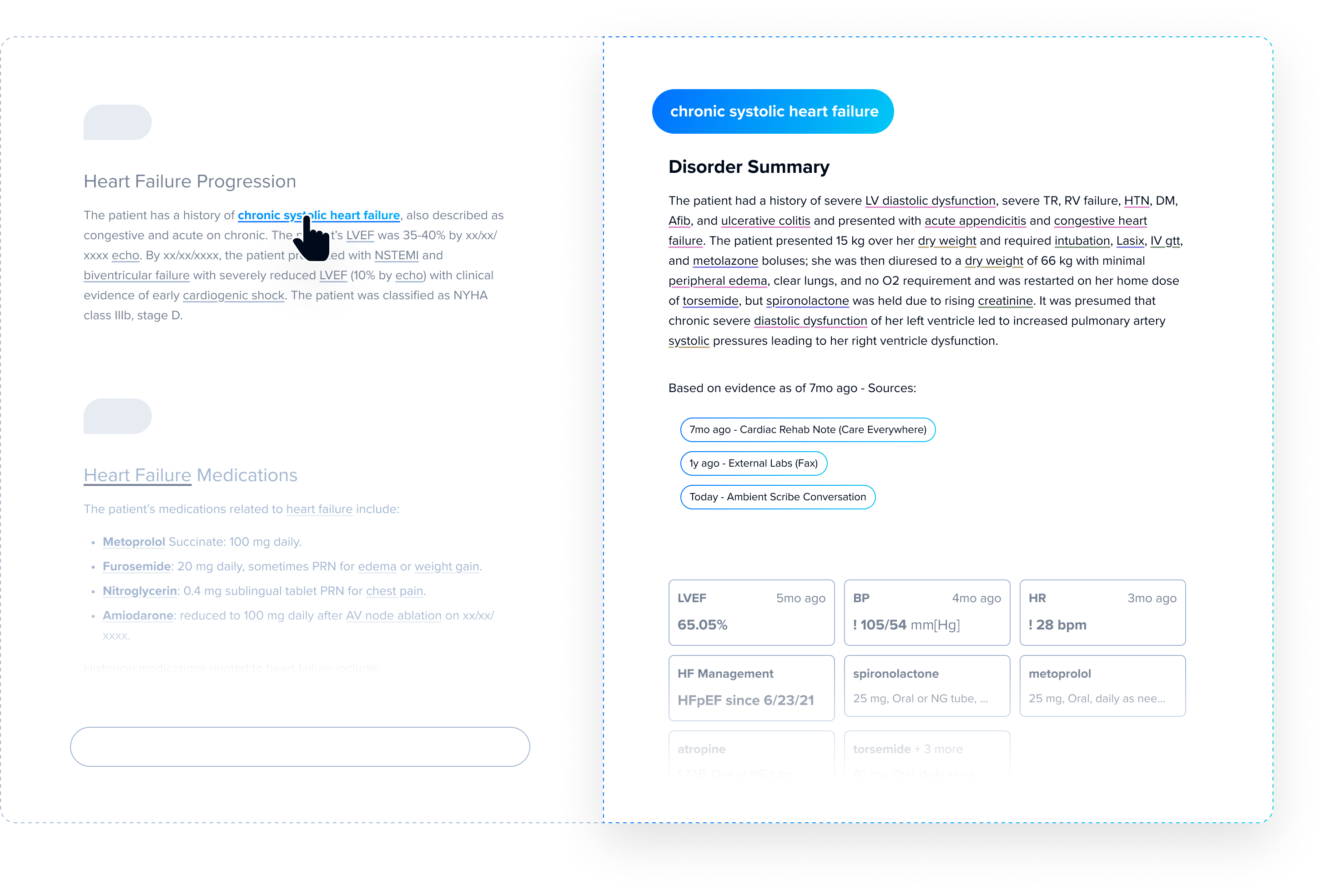 Evidently interface showing a clinical concept connected to patient chart evidence