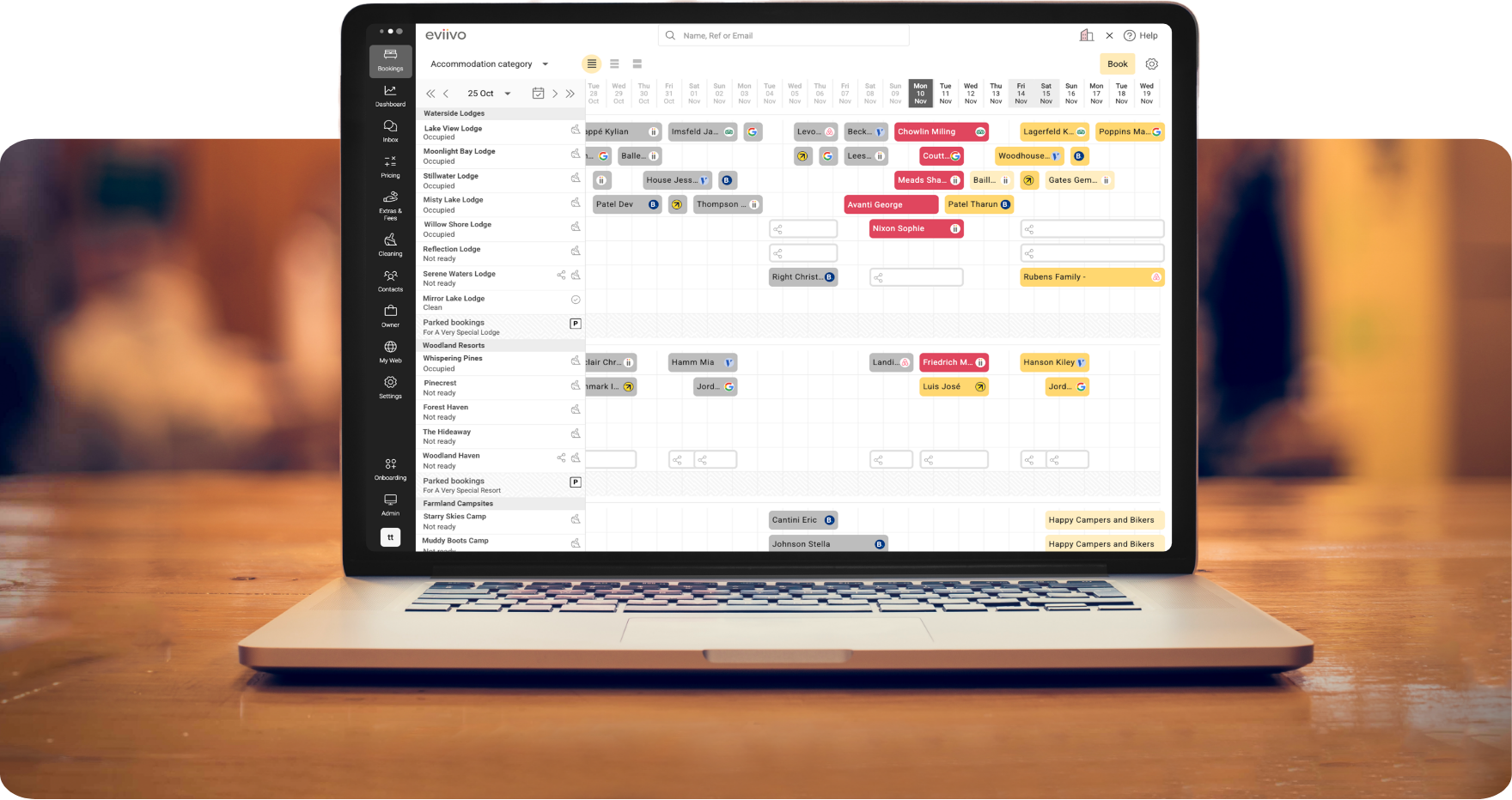 Laptop showing the eviivo Suite reservation calendar