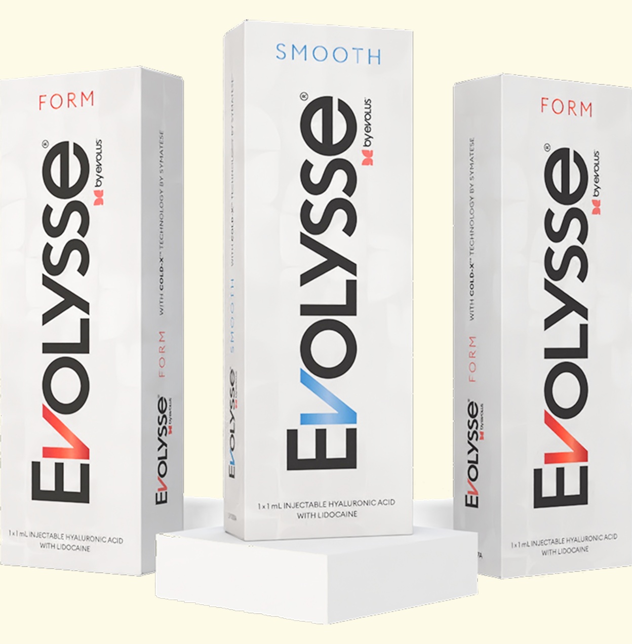 Evolysse Form and Smooth injectable hyaluronic acid gel packaging