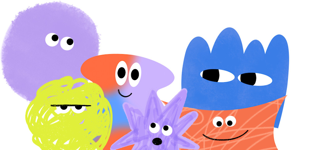 Expressable's friendly cartoon mascots used in practice activities