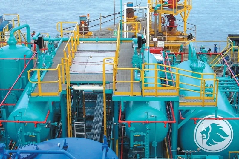 Offshore production installation surrounded by the sea