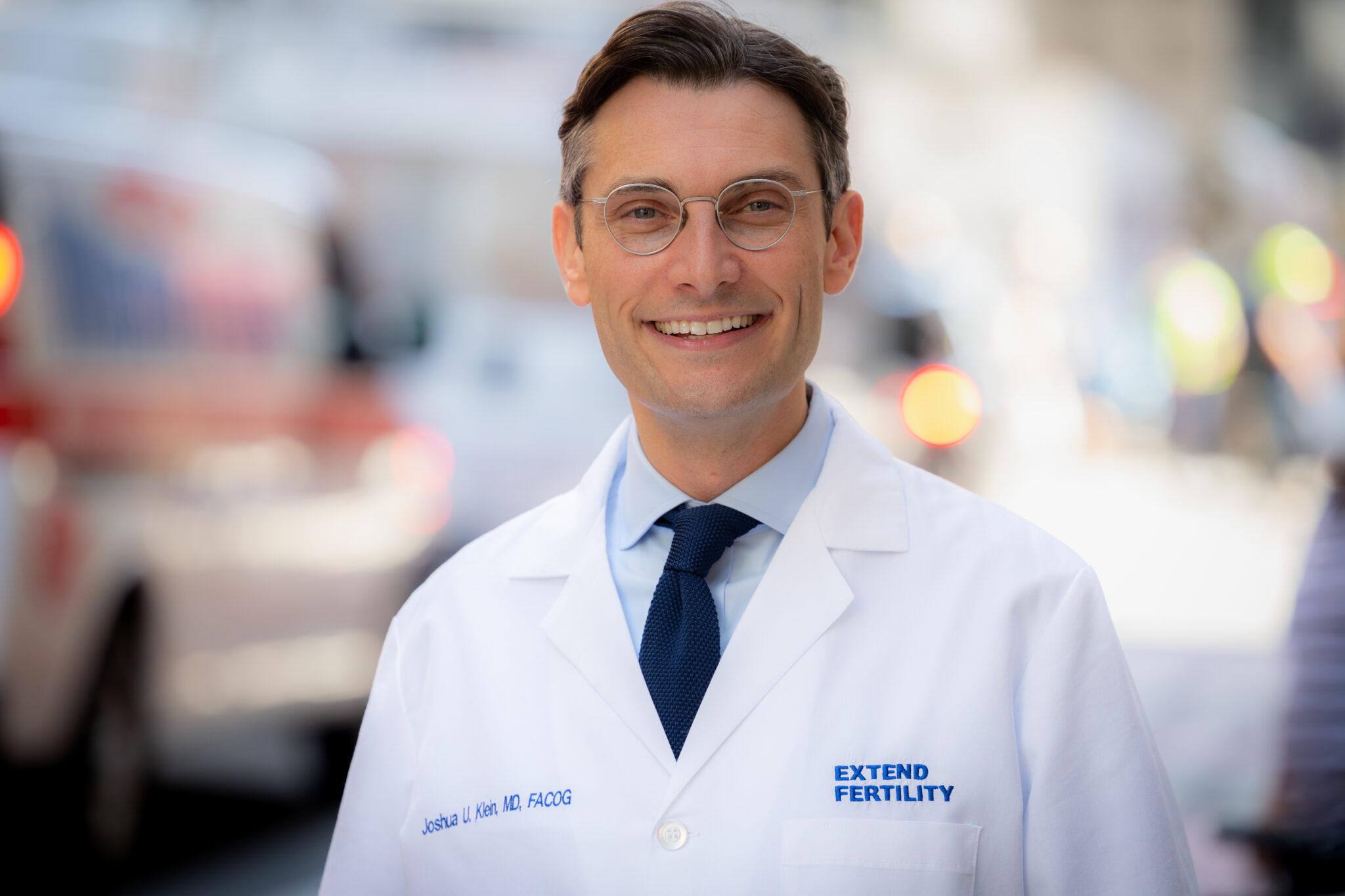 Joshua Klein, Extend Fertility co-founder and reproductive endocrinologist, seated in the clinic