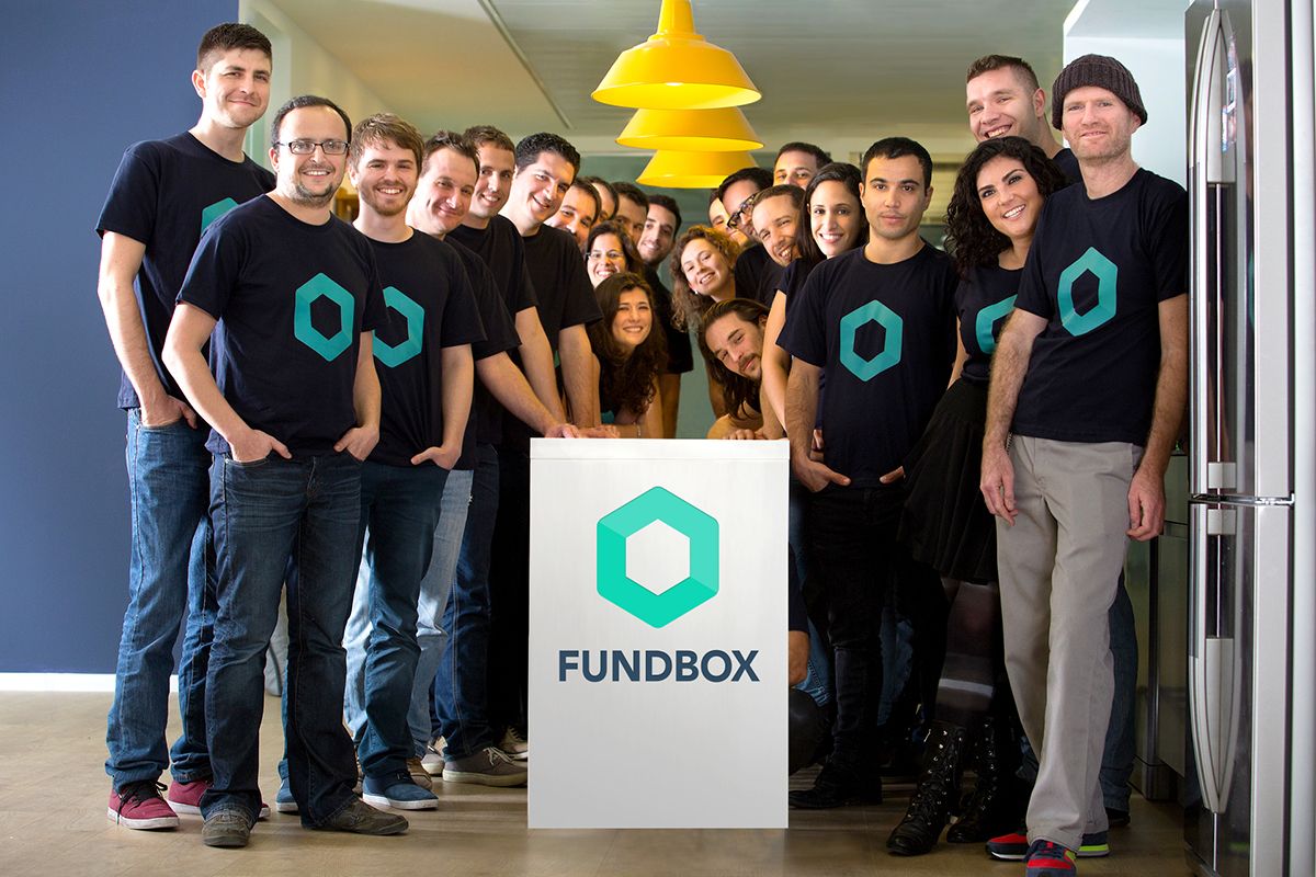 Eyal Shinar, sixth from the left, with the Fundbox team in a 2015 office photograph