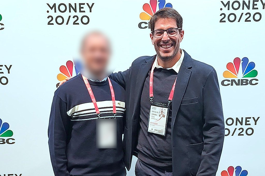 Ezequiel Israel, at right, at Money20/20 with a Localpayment colleague whose face was blurred by the publisher