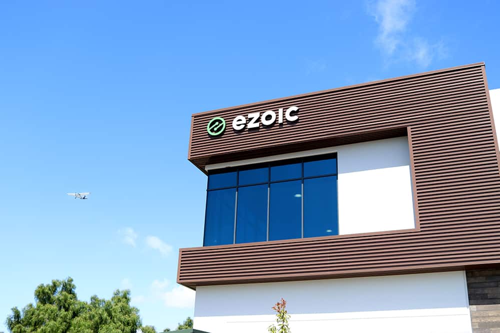 Ezoic’s office building beneath a blue sky