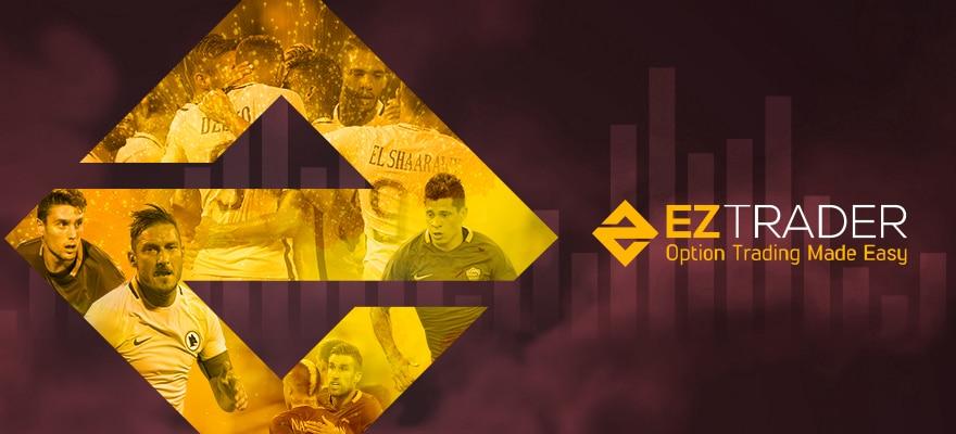 Historical EZTrader football sponsorship promotional artwork featuring AS Roma players