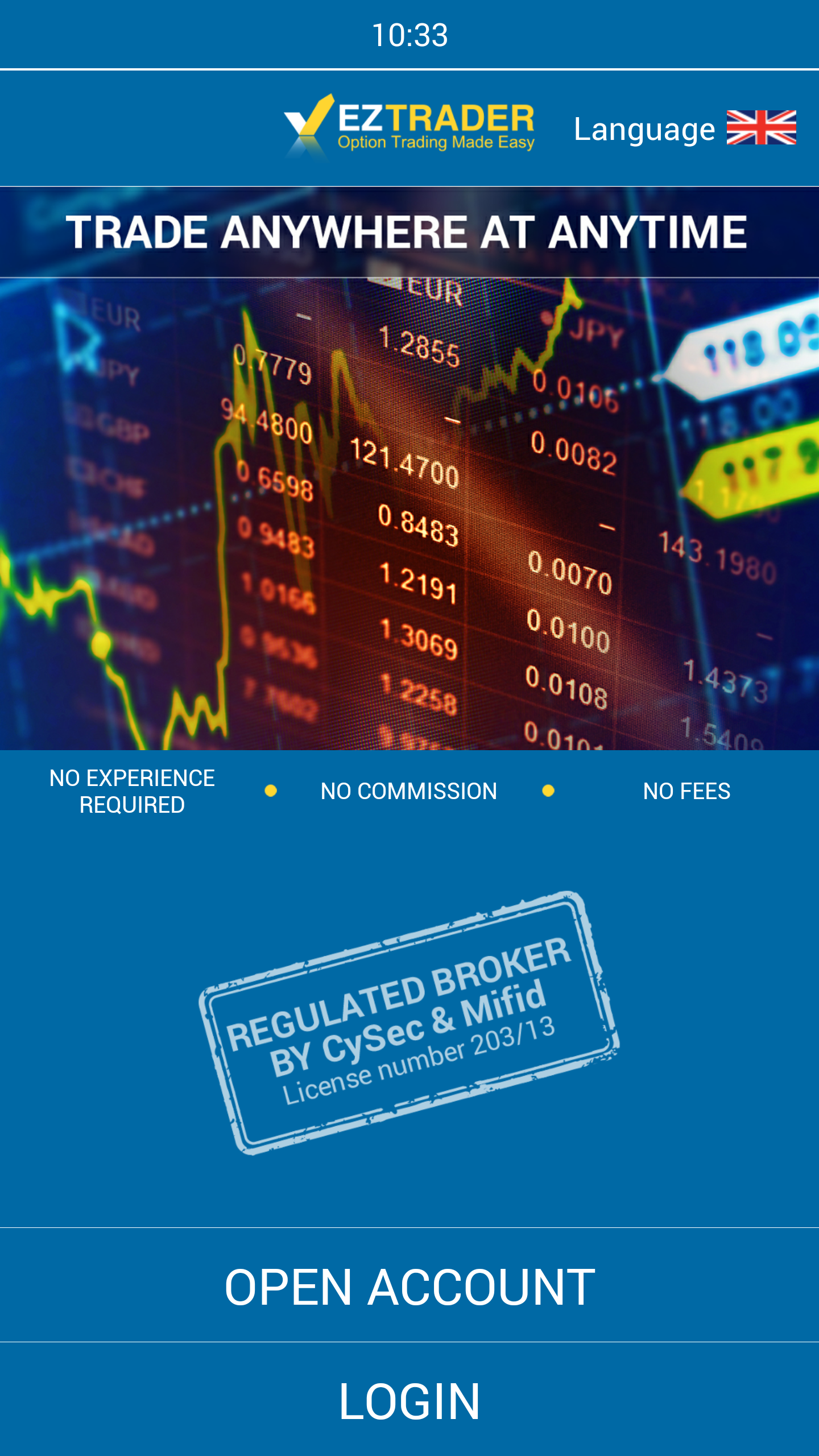 Historical EZTrader mobile welcome screen published with the December 2014 app launch coverage
