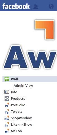 Period Facebook interface showing tabs for Products, PortFolio, Tweets, ShopWindow, Like-n-Show and MeToo