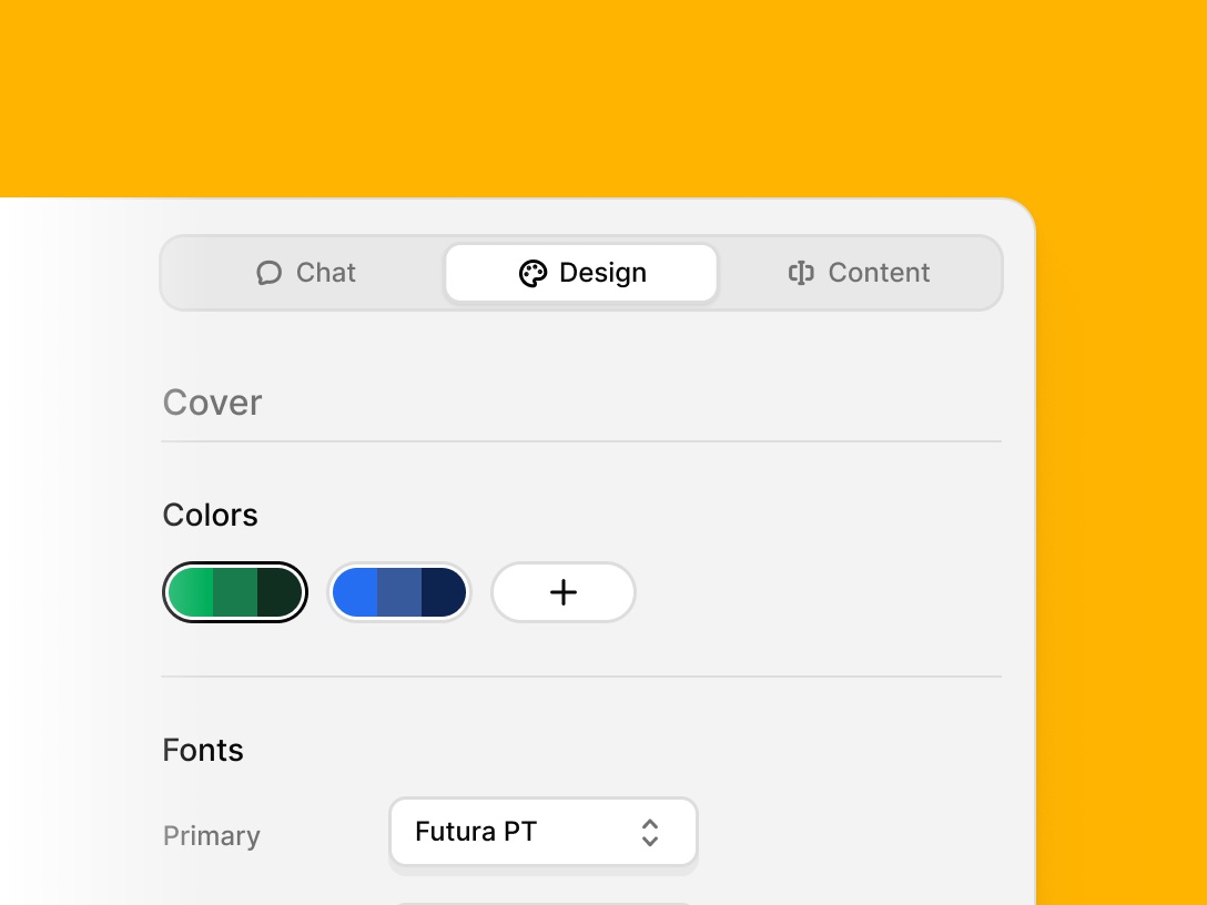 Faces design panel with color palettes and a primary-font selector