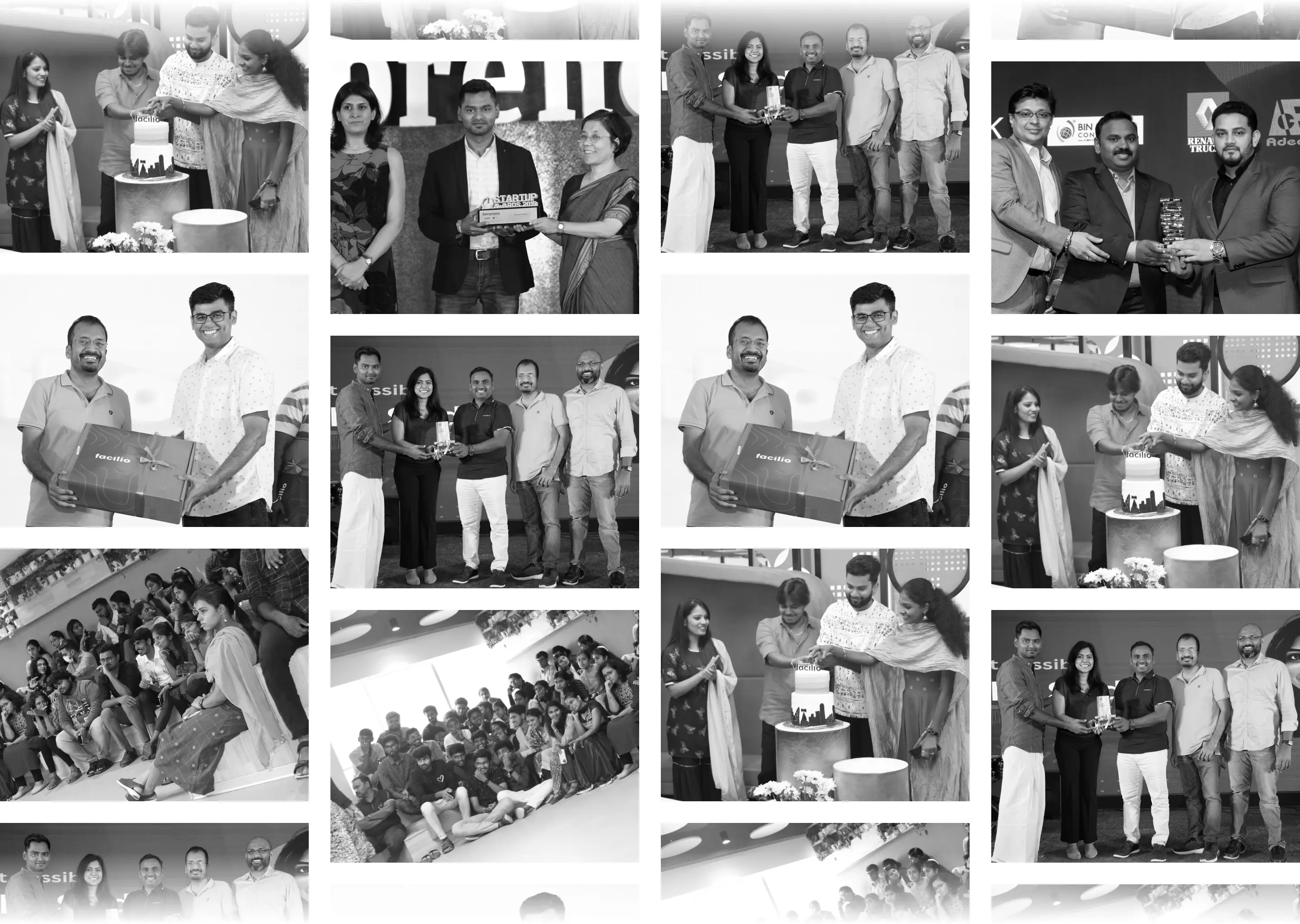 Collage of Facilio colleagues and company gatherings