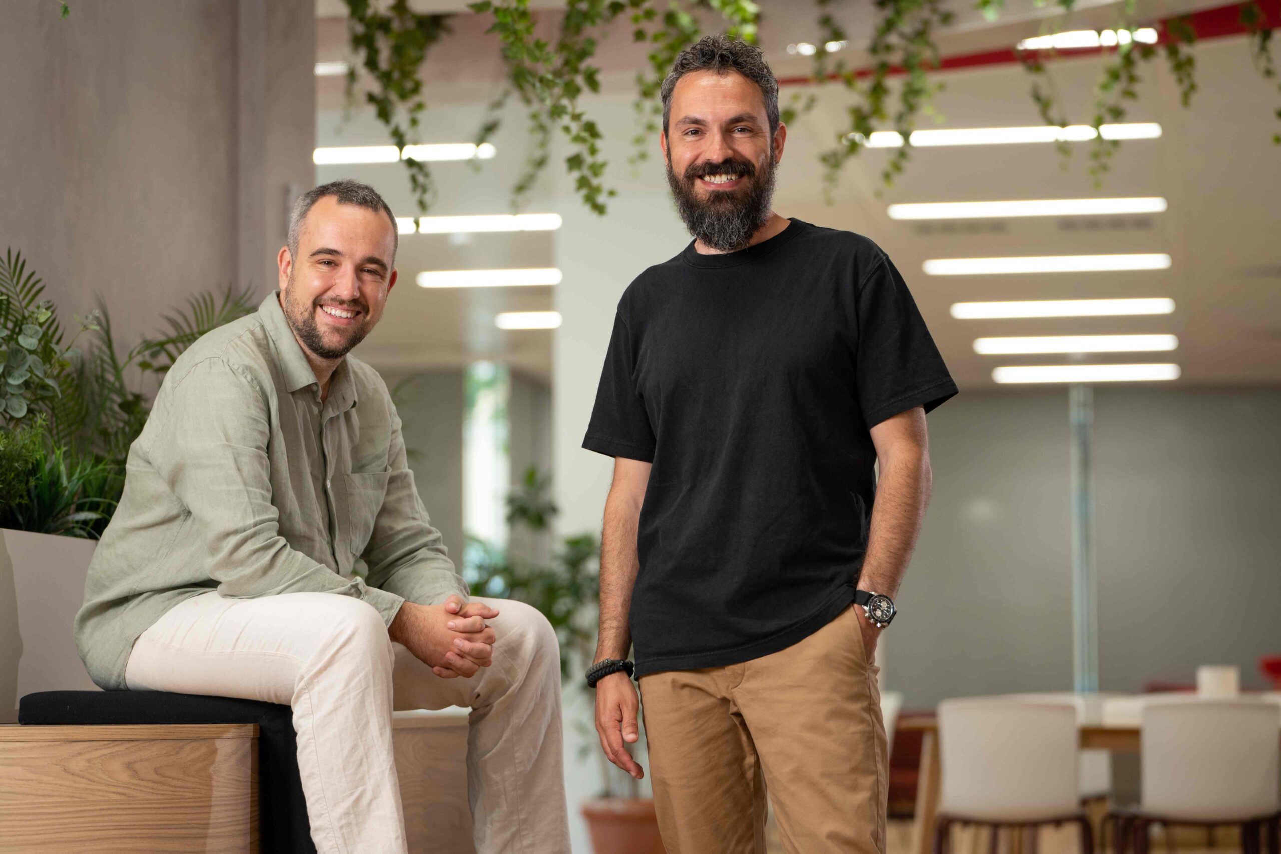 Bernat Farrero on the left and Jordi Romero on the right at Factorial’s Barcelona offices