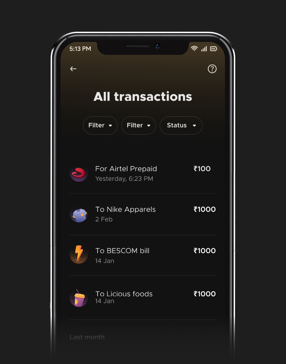 Official Fam spending-account mockup showing a transaction list