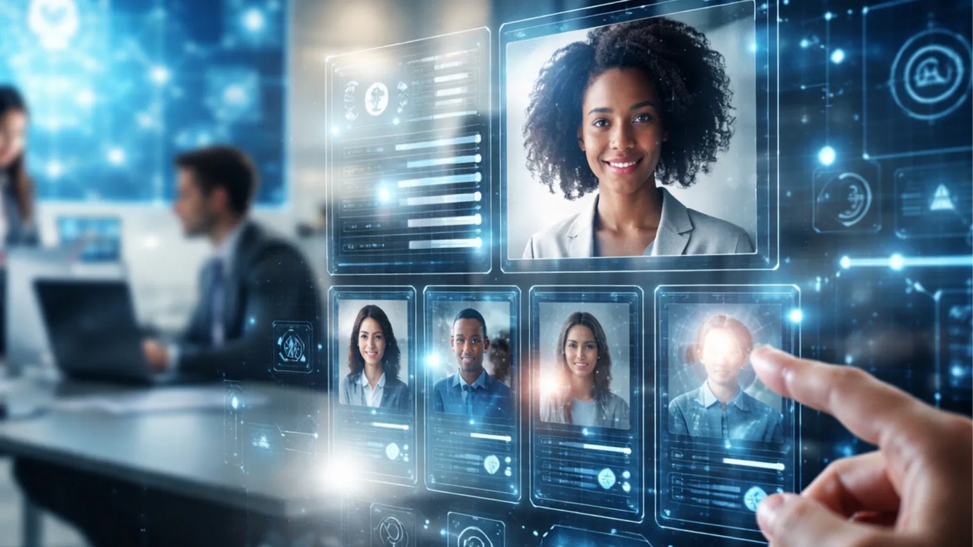 Illustration of AI-driven candidate screening in a hiring context