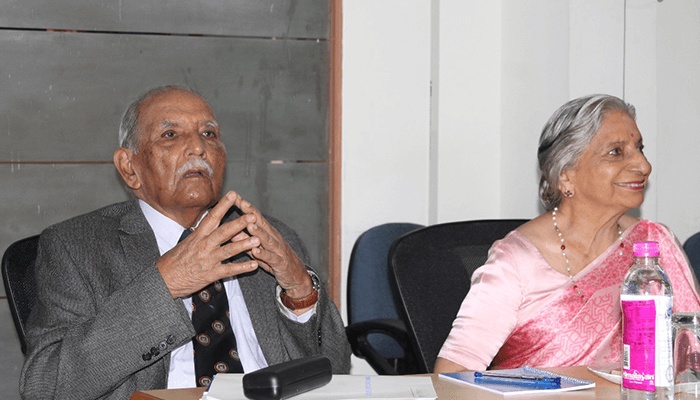 F C Kohli and Swarn Kohli seated together during a visit to IIIT Hyderabad